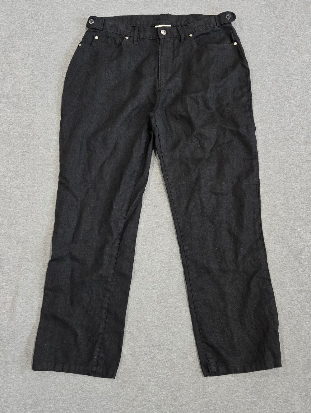 YoungLA 100% Linen Womens Pants Size Large Black Straight Leg Breathable Natural